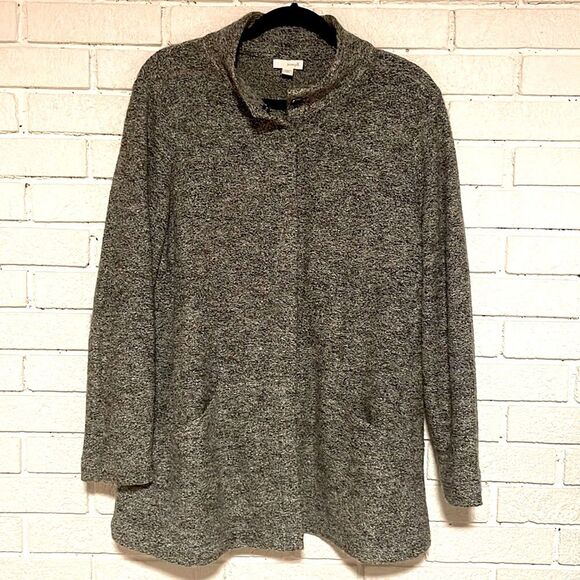 J. Jill- Pure Jill Wool Blend Long Line Snap Front Grey Cardigan - Size MP - Picture 1 of 9